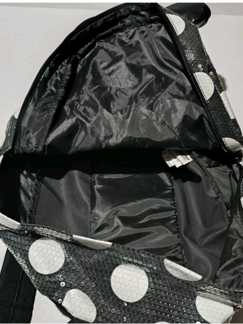 Girls Kids Polka Dot Minnie-Style Black & White Backpack with Red Bow